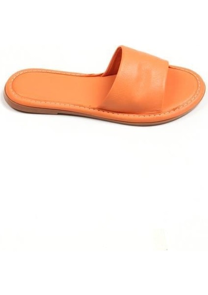 141759 Günlük Düz Terlik Hakiki Deri Turuncu modelleri
