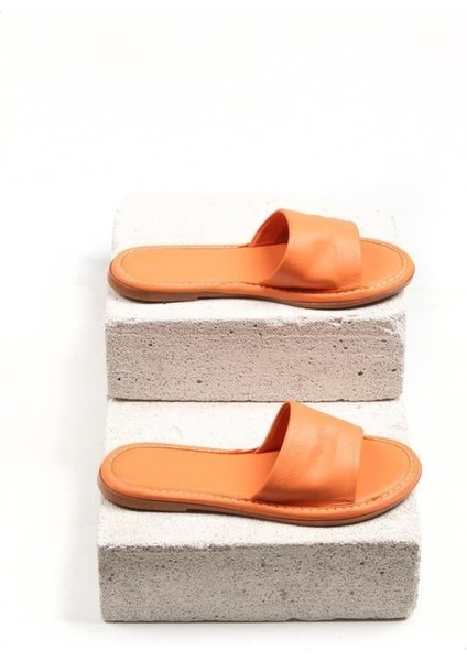 141759 Günlük Düz Terlik Hakiki Deri Turuncu fırsatları