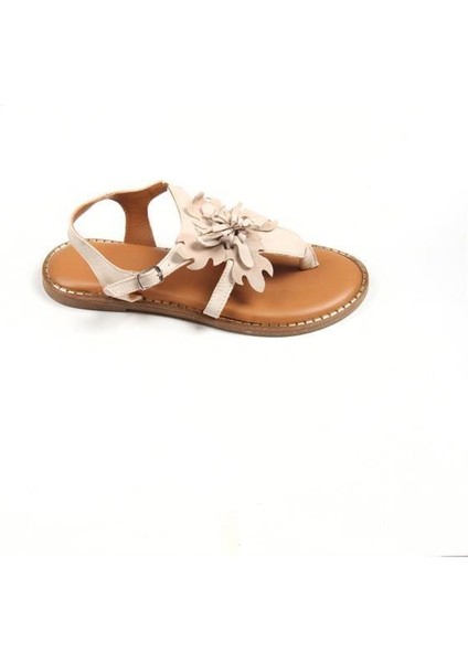 131301 Çiçek Detaylı Sandalet Hakiki Deri Bej fırsatları