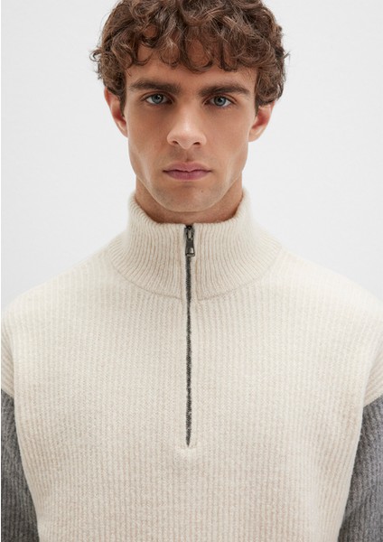 Yarı Fermuarlı Dik Yaka Ekru Kazak 0710263-70057