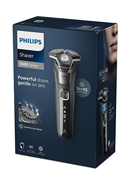 Philips 5000 Serisi Tıraş Makinesi, Sinekkaydı Tıraş, Skin Iq Teknolojisi, Islak ve Kuru Kullanım, Hassas Düzeltici Başlık – S5887/10