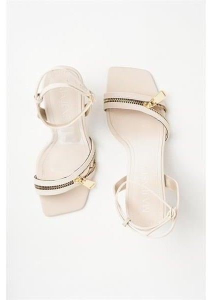 155200 Fermuar Detaylı Ince Topuklu Ayakkabı Bej Vagum modelleri