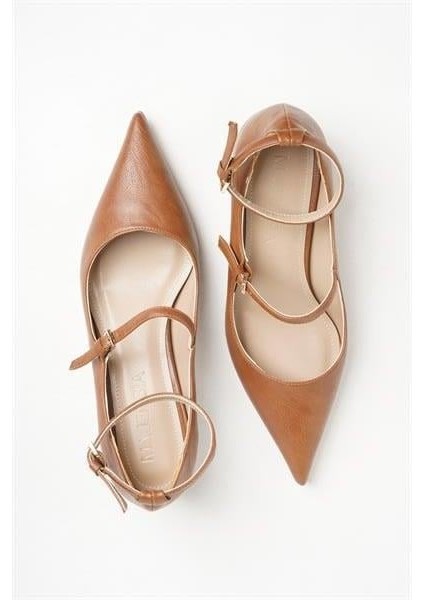 255016 Çift Tokalı Topuklu Ayakkabı Taba Deri modelleri