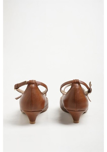 255016 Çift Tokalı Topuklu Ayakkabı Taba Deri fırsatları