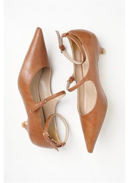 255016 Çift Tokalı Topuklu Ayakkabı Taba Deri indirimleri