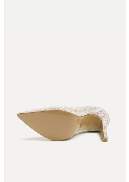 255019 Işıltılı Taşlı Stiletto Bej