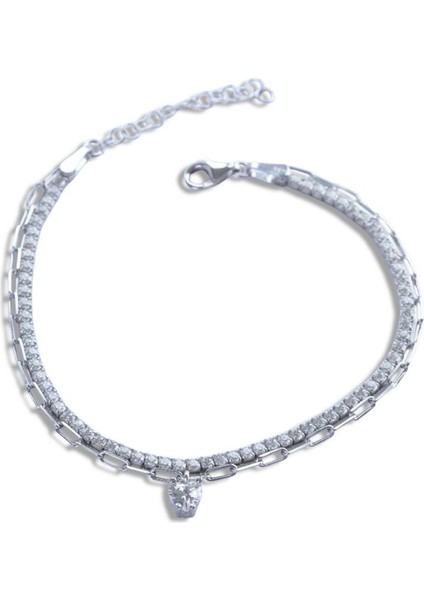 Çift Zincirli Kalpli Gümüş Bileklik fiyatları