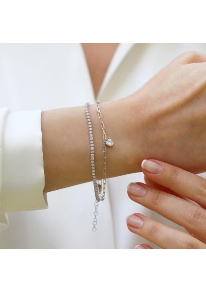 Çift Zincirli Kalpli Gümüş Bileklik fırsatları