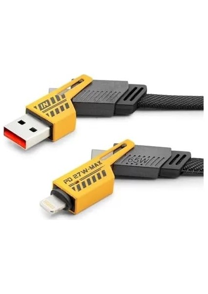 In 1 Çoklu USB Şarj Kablosu: 120 Cm, Type C To Lightning Örgü Şarj Kablosu USB A/usb C 65W Tip C/27W Pd Her Cihaz ile Uyumlu Metal Başlıklı CL24