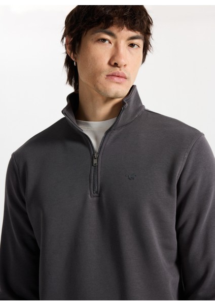 Fermuarlı Yaka Antrasit Erkek Sweatshırt M5WM-SWT1710