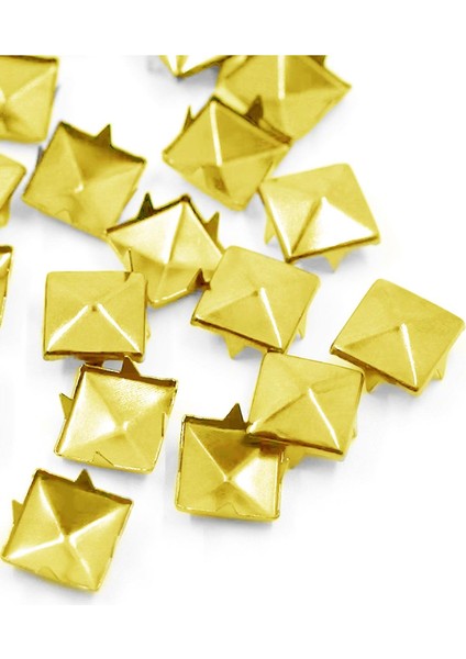 Süs Tırnaklı Altın Renk Çakma Kare Piramit 7 mm 20 Adet Metal Trok
