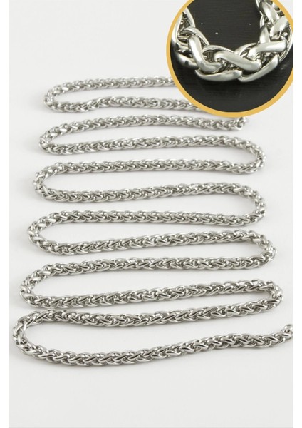 0,4 mm Silindir Gümüş Renkli Çelik Zincir 1 Metre