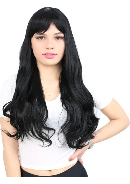 Kahküllü Uzun Dalgalı Fiber Sentetik Peruk - Siyah fiyatları