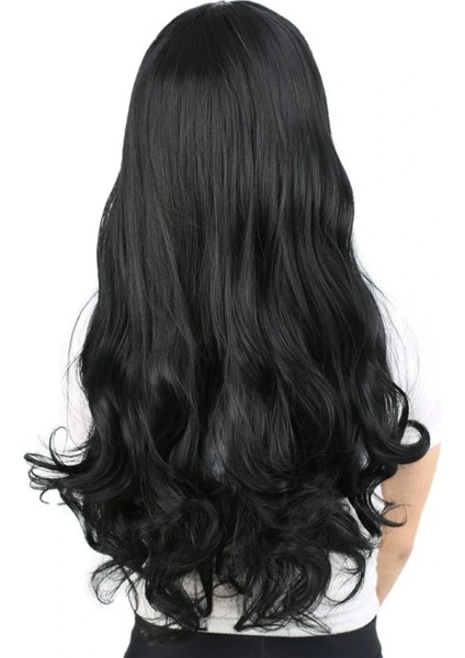 Kahküllü Uzun Dalgalı Fiber Sentetik Peruk - Siyah indirimleri