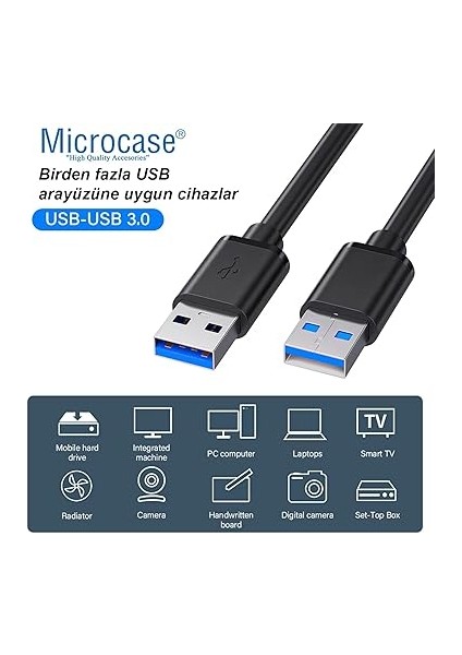 USB A To USB A Iki Ucu Erkek Çift Taraflu USB 3.0 Kablo 150 cm AL4779 fiyatları