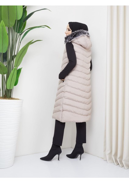 Kmk Kombin Kadın Uzun Önü Fermuarlı Kapişonlu Şişme Yelek fiyatları