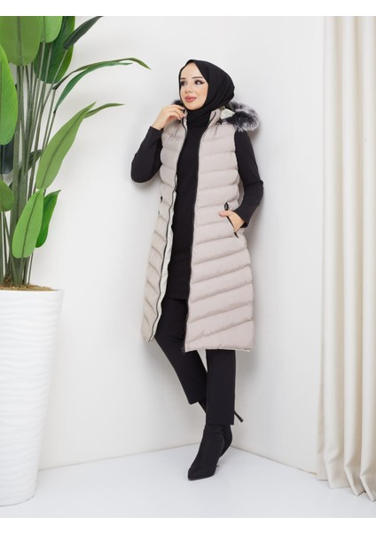 Kmk Kombin Kadın Uzun Önü Fermuarlı Kapişonlu Şişme Yelek fırsatları