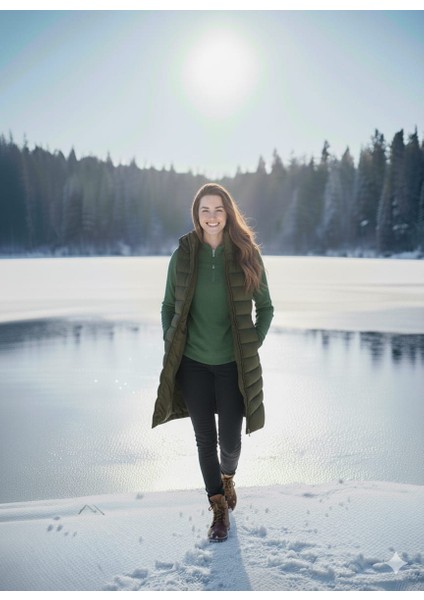 Kmk Kombin Kadın Uzun Önü Fermuarlı Kapişonlu Şişme Yelek modelleri