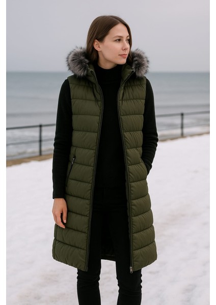 Kmk Kombin Kadın Uzun Önü Fermuarlı Kapişonlu Şişme Yelek fırsatları