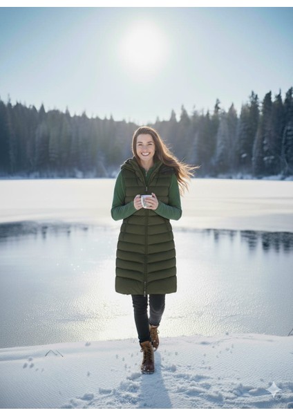 Kmk Kombin Kadın Uzun Önü Fermuarlı Kapişonlu Şişme Yelek indirimleri