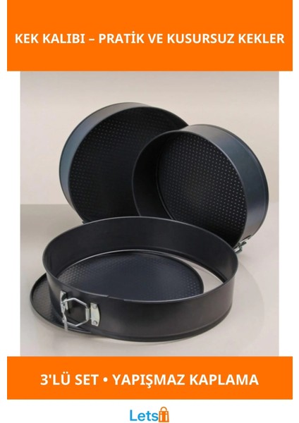 3'lü Kelepçeli Kek Kalıbı Dayanıklı Yanmaz Yapışmaz 24CM 26CM 28CM