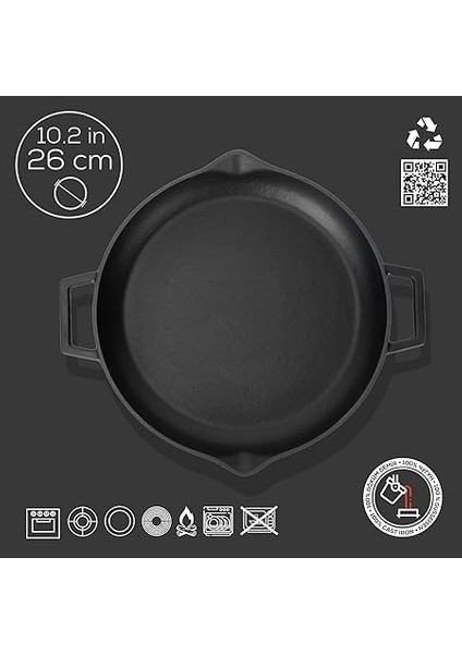 Döküm Yuvarlak Kızartma Tavası, Metal Kulplu, 26 Cm, Siyah indirimleri