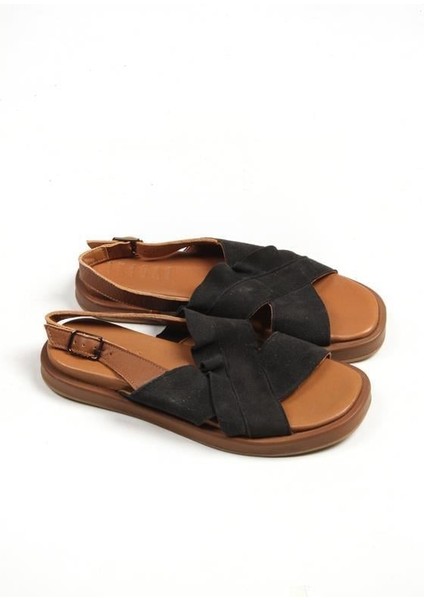 131302 Çapraz Bantlı Sandalet Hakiki Deri Siyah Süet fiyatları