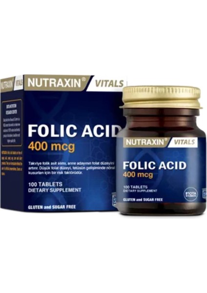 Nutraxin Vitals Folic Acid 400 Mcg 100 Tablet Takviye Edici Gıda fiyatları