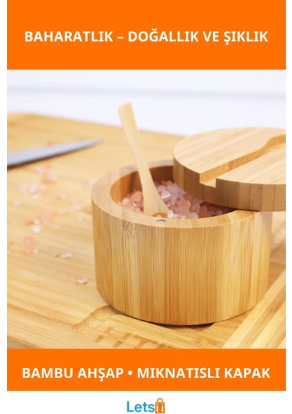 Doğal Bambu Ahşap Kaşıklı Baharatlık