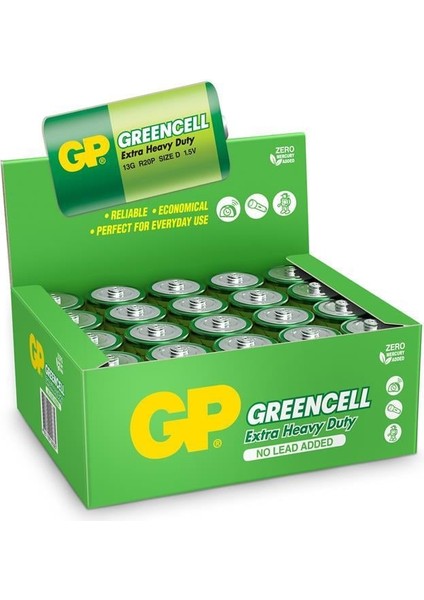 Greencel R20 Kalın D Boy Çinko Pil 20'li Paket GP13-2S2