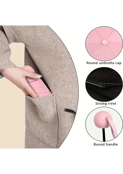 6 Telli Mini Cep Boy Kapsullü Şemsiye -Pembe indirimleri