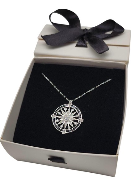 925 Ayar Gümüş Pusula Kadın Kolye