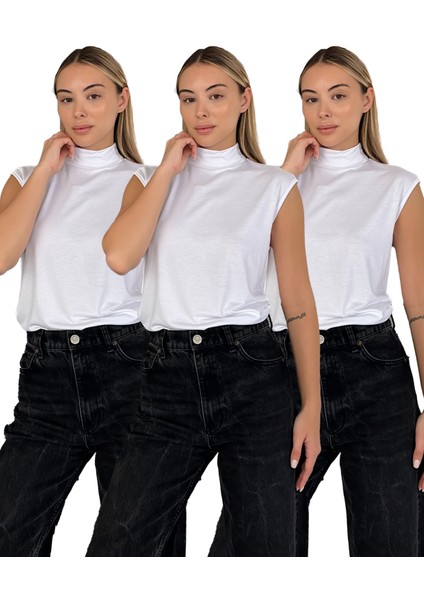 Kadın Sıfır Kol Boğazlı Body 3'lü Set