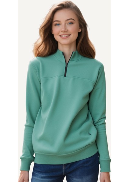 Unisex Relax Fit Rahat Kesim Pamuklu Içi Polarlı Yarım Fermuarlı Dik Yaka Sweatshirt fiyatları