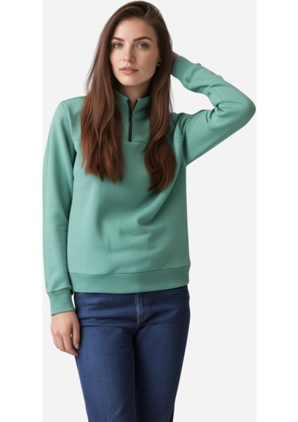 Unisex Relax Fit Rahat Kesim Pamuklu Içi Polarlı Yarım Fermuarlı Dik Yaka Sweatshirt modelleri