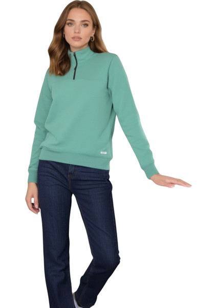 Unisex Relax Fit Rahat Kesim Pamuklu Içi Polarlı Yarım Fermuarlı Dik Yaka Sweatshirt fırsatları