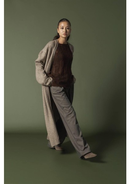 91828 Düşük Omuz Balon Kol Uzun Triko Hırka