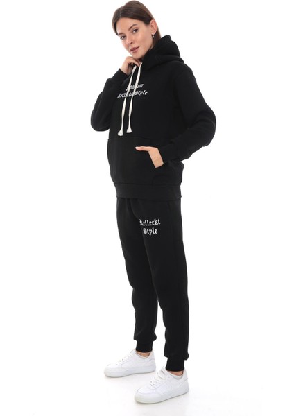 Kadın Kapüşonlu Kanguru Cep Şardonlu 3 Iplik Kışlık Içi Polarlı Günlük Eşofman Takım fiyatları