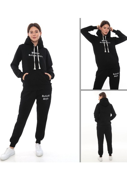 Kadın Kapüşonlu Kanguru Cep Şardonlu 3 Iplik Kışlık Içi Polarlı Günlük Eşofman Takım fırsatları