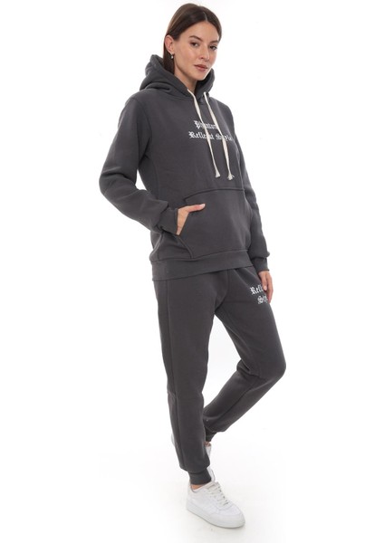 Kadın Kapüşonlu Kanguru Cep Şardonlu 3 Iplik Kışlık Içi Polarlı Günlük Eşofman Takım modelleri