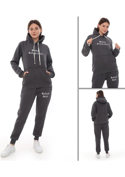 Kadın Kapüşonlu Kanguru Cep Şardonlu 3 Iplik Kışlık Içi Polarlı Günlük Eşofman Takım indirimleri