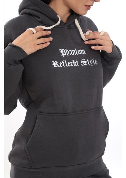 Kadın Kapüşonlu Kanguru Cep Şardonlu 3 Iplik Kışlık Içi Polarlı Günlük Eşofman Takım