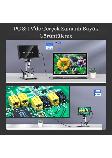 10.1'' DM12 HDMI Dijital Mikroskop 2000X Büyütme 20MP Kamera 10 LED Işık 32 GB Uzaktan Kumanda modelleri