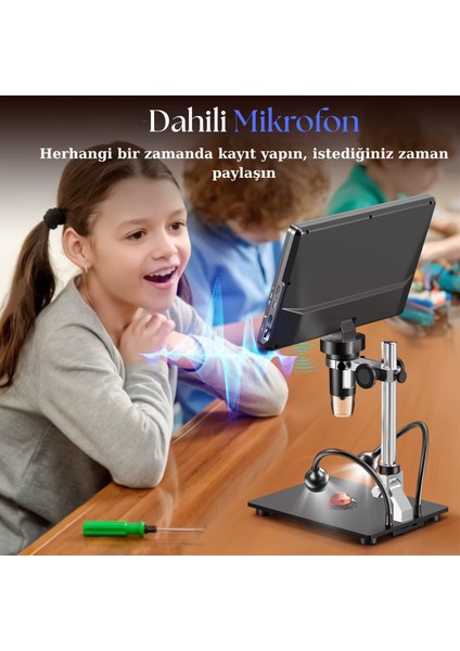 10.1'' DM12 HDMI Dijital Mikroskop 2000X Büyütme 20MP Kamera 10 LED Işık 32 GB Uzaktan Kumanda indirimleri