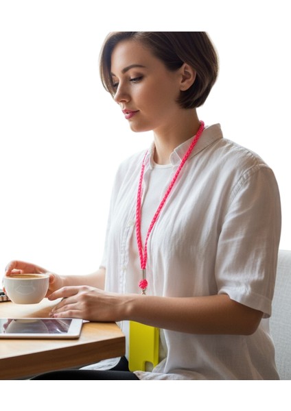 Telefon Boyun Askısı Neon Pembe Paracord Örgü Tüm Kılıflara Uyumlu fırsatları