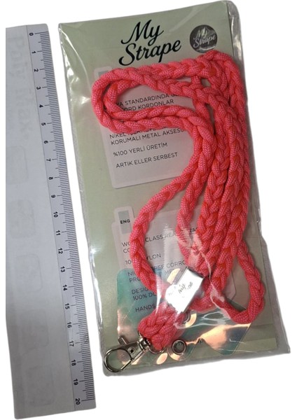 Telefon Boyun Askısı Neon Pembe Paracord Örgü Tüm Kılıflara Uyumlu