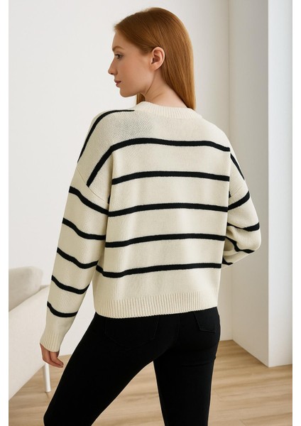 Bisiklet Yaka Çizgili Kazak Bej modelleri