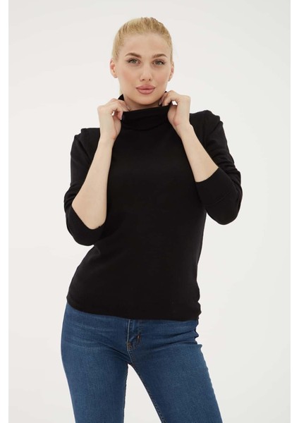 Esnek Baıkçı Yaka Kazak Siyah