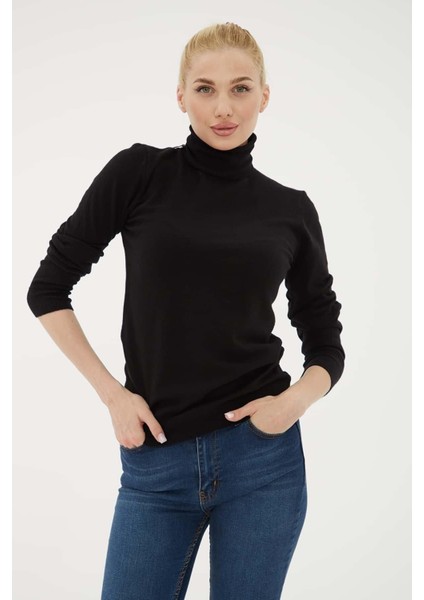 Esnek Baıkçı Yaka Kazak Siyah modelleri