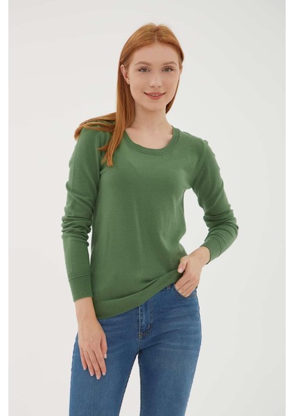 Esnek U Yaka Kazak Yeşil